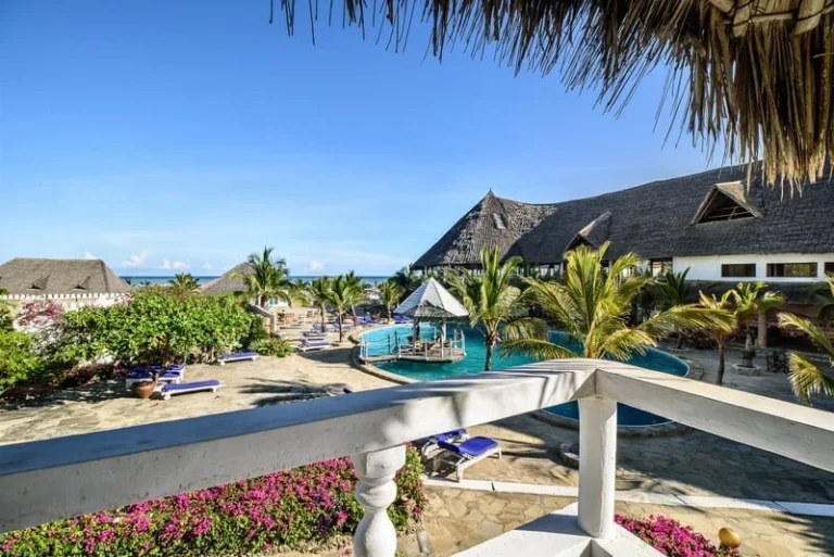 Jacaranda Watamu resort pools and thatched buildings
