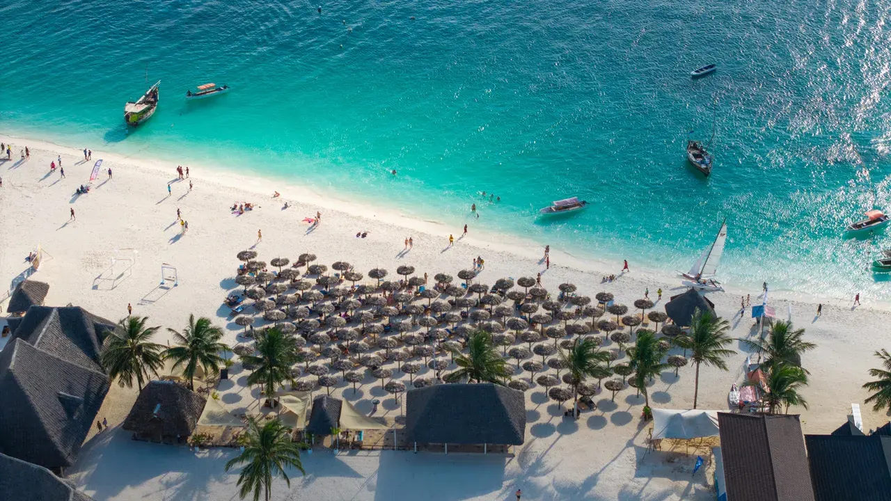 Turquoise water and white sand at Kendwa Rocks Beach Hotel in Zanzibar